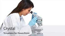  Presentation with microscope - Amazing slides having infection education - chinese scientist woman with microscope backdrop and a sky blue colored foreground