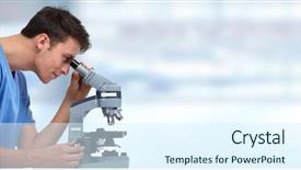  Presentation with microscope - Audience pleasing presentation consisting of infection education hospital - doctor man with microscope backdrop and a sky blue colored foreground