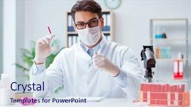  Presentation with microscope - PPT theme consisting of infection education hospital - young doctor working background and a sky blue colored foreground