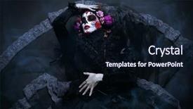  Presentation with throne - Slide deck with inferno - calavera catrina sitting background and a wine colored foreground