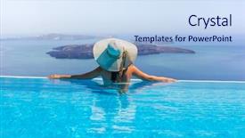  Presentation with relaxation - Theme having infinity - woman enjoying relaxation in pool background and a sky blue colored foreground