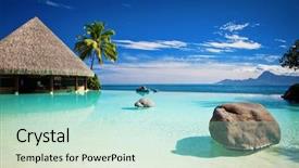  Presentation with infinity - Presentation theme with infinity pool with artificial beach and tropical ocean background and a arctic colored foreground