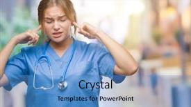  Presentation with deaf - Colorful presentation theme enhanced with infirmier - young caucasian doctor woman wearing backdrop and a  colored foreground