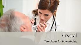  Presentation with asian doctor obese patient - PPT theme consisting of inflamation - doctor checking a patient's inflamed background and a light gray colored foreground