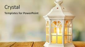  Presentation with lantern - PPT theme featuring inflamation - lantern on wooden surface background and a  colored foreground