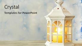  Presentation with lantern - Colorful theme enhanced with inflamation - lantern on wooden surface backdrop and a  colored foreground