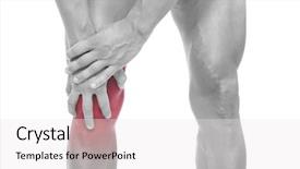  Presentation with knee dislocation - Presentation theme consisting of inflamation - man holding his painful knee background and a white colored foreground