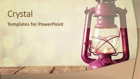  Presentation with oil lamp - Presentation theme having inflamation - oil lamp on wooden surface background and a  colored foreground