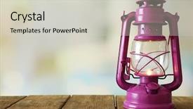  Presentation with oil lamp - Theme featuring inflamation - oil lamp on wooden surface background and a light gray colored foreground