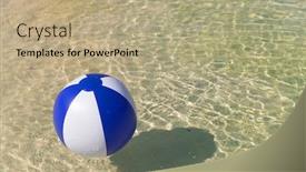  Presentation with beach ball - Colorful PPT layouts enhanced with inflatable-blue-and-white-beach backdrop and a coral colored foreground