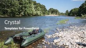  Presentation with boat river - Slide set enhanced with inflatable boat with fishing rods on the bank of the river background and a seafoam green colored foreground