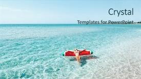  Presentation with relaxing - Presentation design consisting of inflatable ring on the beach background and a light blue colored foreground