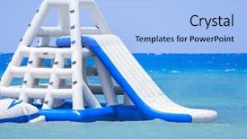  Presentation with island resort - Audience pleasing PPT theme consisting of inflatable slide at a caribbean backdrop and a light blue colored foreground
