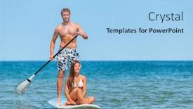  Presentation with stand - Audience pleasing slide deck consisting of inflatable-stand-up-paddle-board backdrop and a light blue colored foreground