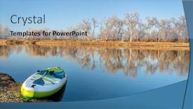  Presentation with ponds - Colorful presentation enhanced with inflatable-stand-up-paddleboard backdrop and a light blue colored foreground