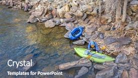  Presentation with rocky shore - Colorful PPT layouts enhanced with inflatable whitewater kayak packraft camera backdrop and a  colored foreground