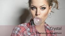  Presentation with teen girl - Slide set consisting of inflating bubble of chewing gum background and a coral colored foreground