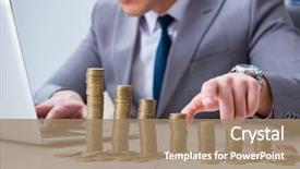  Presentation with small business growth and profit - Slide set with inflation accounting - businessman with golden coins background and a coral colored foreground