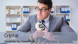  Presentation with small business growth and profit - Beautiful slide set featuring inflation accounting - businessman with golden coins backdrop and a light blue colored foreground