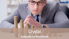  Presentation with business growth - Cool new theme with inflation accounting - businessman with golden coins backdrop and a coral colored foreground