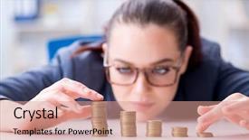  Presentation with forex - PPT layouts with inflation accounting - businesswoman with coins in forex background and a coral colored foreground