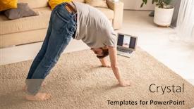  Presentation with jeans - Slide deck featuring inflexible-young-man-in-jeans background and a coral colored foreground