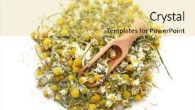 Presentation with chamomile - PPT theme with inflorescence - dried chamomile flowers and wooden background and a yellow colored foreground