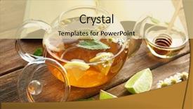  Presentation with glass teapot - Presentation theme featuring inflorescence - glass teapot with chamomile tea background and a  colored foreground