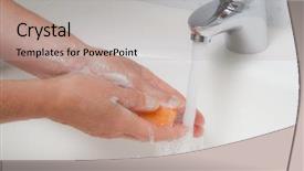  Presentation with soap - Audience pleasing presentation theme consisting of influenza virus - women washes with running water backdrop and a mint green colored foreground