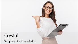  Presentation with asian - Cool new slide set with info - portrait of a smiling asian backdrop and a light gray colored foreground