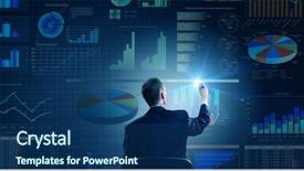  Presentation with marker - Slide deck having infographic - rear view of businessman drawing background and a ocean colored foreground