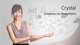  Presentation with hand drawn brush stroke design - PPT layouts consisting of infographic elements - business girl presenting hand drawn background and a light gray colored foreground