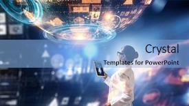  Presentation with infographic - Presentation design featuring infographic elements - innovative technologies as science mixed background and a light blue colored foreground