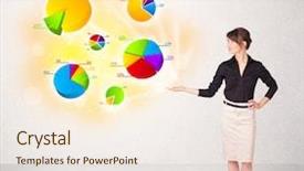  Presentation with colorful - Slides with infomation - business woman with colorful graphs background and a sky blue colored foreground