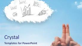  Presentation with fingers - Cool new slide deck with infomation technology - happy cheerful smiley fingers looking backdrop and a sky blue colored foreground