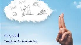  Presentation with fingers - Slide set enhanced with infomation technology - happy cheerful smiley fingers looking background and a  colored foreground