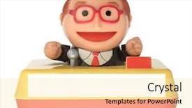  Presentation with toy - PPT theme consisting of infomercial - toy man tv presenter background and a  colored foreground