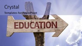  Presentation with education - Beautiful PPT theme featuring inform inspire - education wooden sign backdrop and a light blue colored foreground
