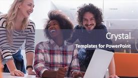  Presentation with team meeting - Amazing PPT theme having informal - multiethnic startup business team backdrop and a ocean colored foreground