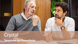  Presentation with work - Beautiful presentation design featuring informal - people at work in their backdrop and a coral colored foreground