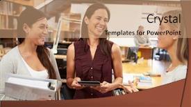  Presentation with architects - Beautiful PPT theme featuring informal - three female architects chatting backdrop and a coral colored foreground