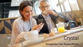  Presentation with project manager meeting - Theme featuring informal breakfast meeting between salesman background and a coral colored foreground