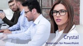  Presentation with workplace - PPT theme enhanced with informal education - modern business woman background and a  colored foreground