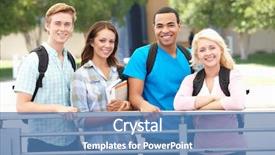  Presentation with outdoors - Presentation theme having informal education - student group outdoors background and a teal colored foreground