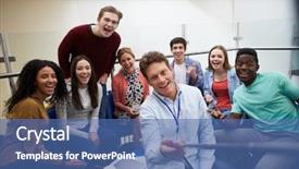  Presentation with coaches and students - Theme having informal education - students and tutors taking portrait background and a ocean colored foreground