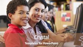  Presentation with class - Beautiful theme featuring informal education - teacher and schoolchildren in class backdrop and a coral colored foreground