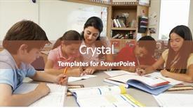  Presentation with class - PPT theme having informal education - teacher and schoolchildren in class background and a red colored foreground