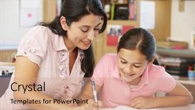  Presentation with bible college class - Amazing slide set having informal education - teacher and schoolgirl in class backdrop and a coral colored foreground
