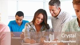  Presentation with med student in class - Colorful slides enhanced with informal education - tutor helping student in class backdrop and a coral colored foreground