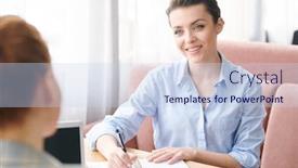  Presentation with job interview - Cool new slides with informal job interview in cafe backdrop and a sky blue colored foreground